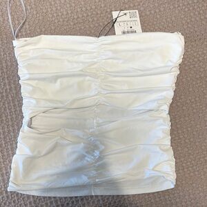 White Ruched Strapless Top